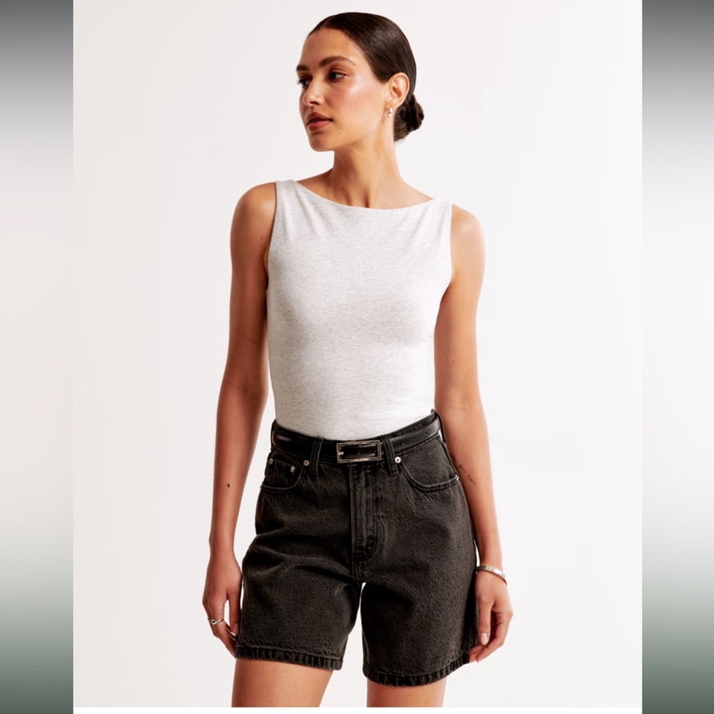 Abercrombie Cotton-Blend Seamless Fabric Boatneck Top in Black